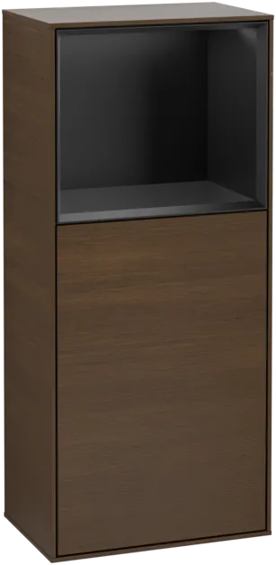 VILLEROY BOCH Finion Side cabinet, with lighting, 1 door, 418 x 936 x 270 mm, Walnut Veneer / Black Matt Lacquer #F500PDGN resmi