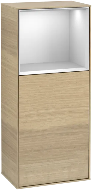 VILLEROY BOCH Finion Side cabinet, with lighting, 1 door, 418 x 936 x 270 mm, Oak Veneer / White Matt Lacquer #F500MTPC resmi