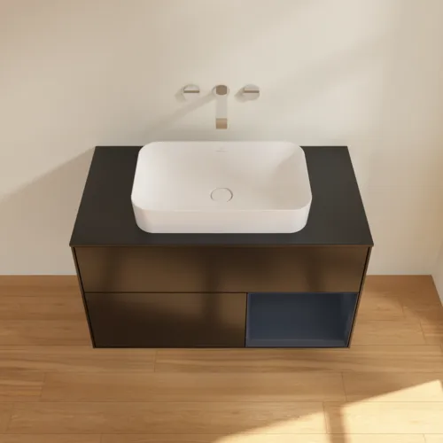 Bild von VILLEROY BOCH Finion Waschbeckenunterschrank, mit Beleuchtung, 2 Auszüge, 1000 x 603 x 501 mm, Black Matt Lacquer / Midnight Blue Matt Lacquer / Glass Black Matt #F662HGPD