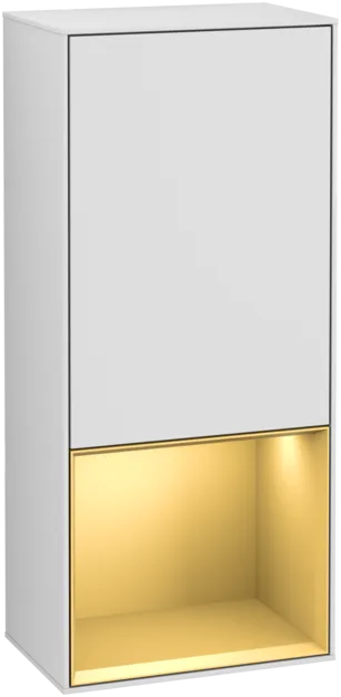Bild von VILLEROY BOCH Finion Seitenschrank, mit Beleuchtung, 1 Tür, 418 x 936 x 270 mm, White Matt Lacquer / Gold Matt Lacquer #F540HFMT
