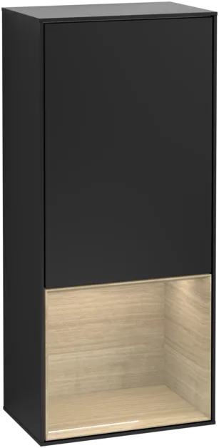 VILLEROY BOCH Finion Side cabinet, with lighting, 1 door, 418 x 936 x 270 mm, Black Matt Lacquer / Oak Veneer #F540PCPD resmi