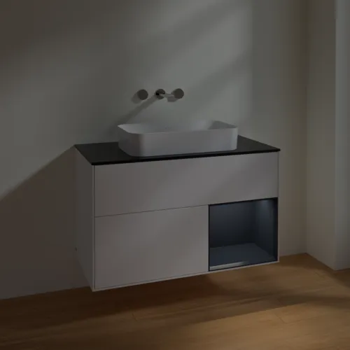 VILLEROY BOCH Finion Waschbeckenunterschrank, mit Beleuchtung, 2 Auszüge, 1000 x 603 x 501 mm, White Matt Lacquer / Midnight Blue Matt Lacquer / Glass Black Matt #F662HGMT, Bild 5