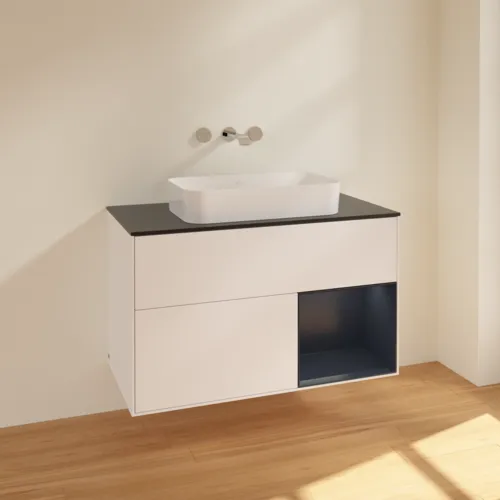 VILLEROY BOCH Finion Waschbeckenunterschrank, mit Beleuchtung, 2 Auszüge, 1000 x 603 x 501 mm, White Matt Lacquer / Midnight Blue Matt Lacquer / Glass Black Matt #F662HGMT, Bild 2