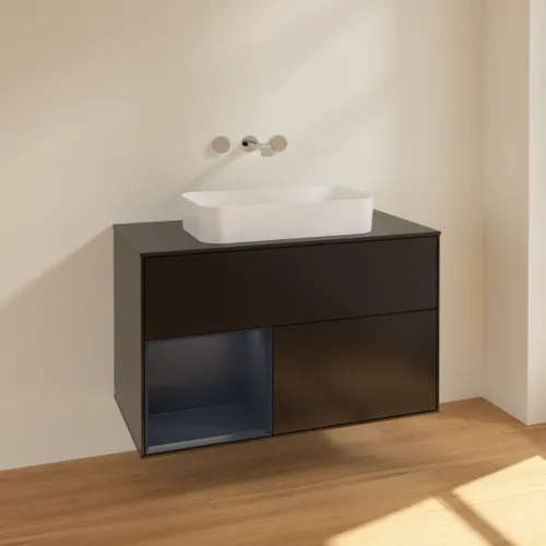 VILLEROY BOCH Finion Waschbeckenunterschrank, mit Beleuchtung, 2 Auszüge, 1000 x 603 x 501 mm, Black Matt Lacquer / Midnight Blue Matt Lacquer / Glass Black Matt #F652HGPD, Bild 2