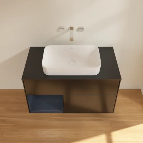 VILLEROY BOCH Finion Waschbeckenunterschrank, mit Beleuchtung, 2 Auszüge, 1000 x 603 x 501 mm, Black Matt Lacquer / Midnight Blue Matt Lacquer / Glass Black Matt #F652HGPD, Bild 4