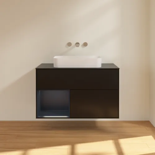 VILLEROY BOCH Finion Waschbeckenunterschrank, mit Beleuchtung, 2 Auszüge, 1000 x 603 x 501 mm, Black Matt Lacquer / Midnight Blue Matt Lacquer / Glass Black Matt #F652HGPD, Bild 3
