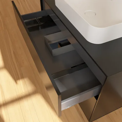 VILLEROY BOCH Finion Waschbeckenunterschrank, mit Beleuchtung, 2 Auszüge, 1000 x 603 x 501 mm, Black Matt Lacquer / Midnight Blue Matt Lacquer / Glass Black Matt #F652HGPD, Bild 8