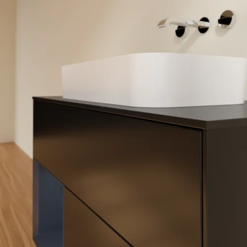 VILLEROY BOCH Finion Waschbeckenunterschrank, mit Beleuchtung, 2 Auszüge, 1000 x 603 x 501 mm, Black Matt Lacquer / Midnight Blue Matt Lacquer / Glass Black Matt #F652HGPD, Bild 6