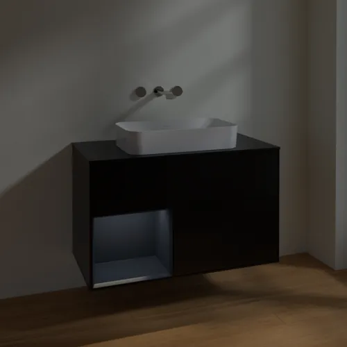 VILLEROY BOCH Finion Waschbeckenunterschrank, mit Beleuchtung, 2 Auszüge, 1000 x 603 x 501 mm, Black Matt Lacquer / Midnight Blue Matt Lacquer / Glass Black Matt #F652HGPD, Bild 5