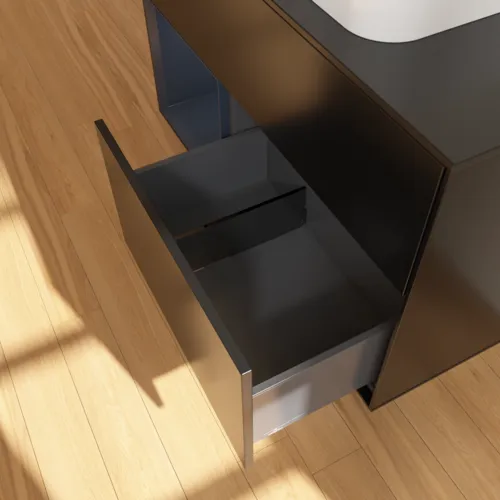 VILLEROY BOCH Finion Waschbeckenunterschrank, mit Beleuchtung, 2 Auszüge, 1000 x 603 x 501 mm, Black Matt Lacquer / Midnight Blue Matt Lacquer / Glass Black Matt #F652HGPD, Bild 7