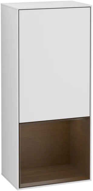 Bild von VILLEROY BOCH Finion Seitenschrank, mit Beleuchtung, 1 Tür, 418 x 936 x 270 mm, White Matt Lacquer / Walnut Veneer #F550GNMT