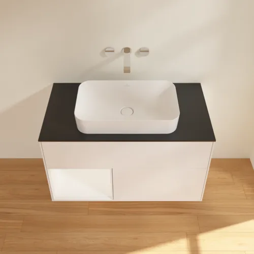VILLEROY BOCH Finion Waschbeckenunterschrank, mit Beleuchtung, 2 Auszüge, 1000 x 603 x 501 mm, White Matt Lacquer / White Matt Lacquer / Glass Black Matt #F652MTMT, Bild 4