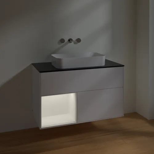 VILLEROY BOCH Finion Waschbeckenunterschrank, mit Beleuchtung, 2 Auszüge, 1000 x 603 x 501 mm, White Matt Lacquer / White Matt Lacquer / Glass Black Matt #F652MTMT, Bild 5