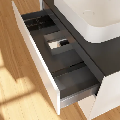 VILLEROY BOCH Finion Waschbeckenunterschrank, mit Beleuchtung, 2 Auszüge, 1000 x 603 x 501 mm, White Matt Lacquer / White Matt Lacquer / Glass Black Matt #F652MTMT, Bild 8