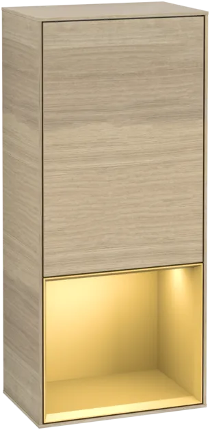 Bild von VILLEROY BOCH Finion Seitenschrank, mit Beleuchtung, 1 Tür, 418 x 936 x 270 mm, Oak Veneer / Gold Matt Lacquer #F540HFPC