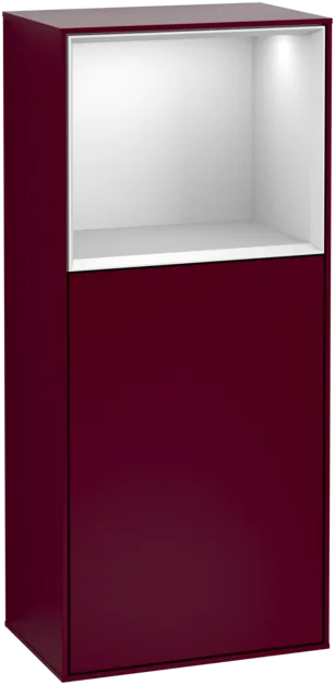 Picture of VILLEROY BOCH Finion Side cabinet, with lighting, 1 door, 418 x 936 x 270 mm, Peony Matt Lacquer / White Matt Lacquer #F500MTHB