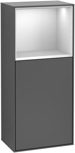 Picture of VILLEROY BOCH Finion Side cabinet, with lighting, 1 door, 418 x 936 x 270 mm, Anthracite Matt Lacquer / White Matt Lacquer #F500MTGK