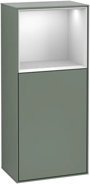 Picture of VILLEROY BOCH Finion Side cabinet, with lighting, 1 door, 418 x 936 x 270 mm, Olive Matt Lacquer / White Matt Lacquer #F500MTGM