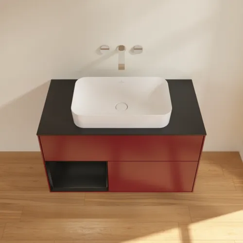 Bild von VILLEROY BOCH Finion Waschbeckenunterschrank, mit Beleuchtung, 2 Auszüge, 1000 x 603 x 501 mm, Peony Matt Lacquer / Black Matt Lacquer / Glass Black Matt #F652PDHB