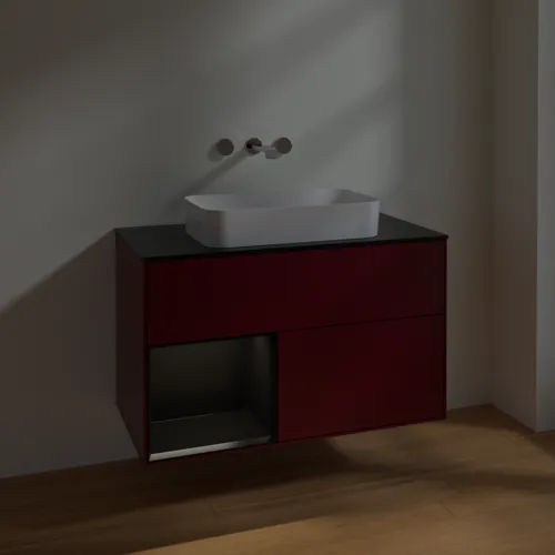 Bild von VILLEROY BOCH Finion Waschbeckenunterschrank, mit Beleuchtung, 2 Auszüge, 1000 x 603 x 501 mm, Peony Matt Lacquer / Black Matt Lacquer / Glass Black Matt #F652PDHB