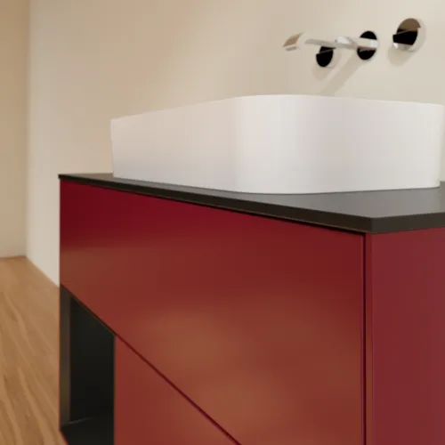 Bild von VILLEROY BOCH Finion Waschbeckenunterschrank, mit Beleuchtung, 2 Auszüge, 1000 x 603 x 501 mm, Peony Matt Lacquer / Black Matt Lacquer / Glass Black Matt #F652PDHB