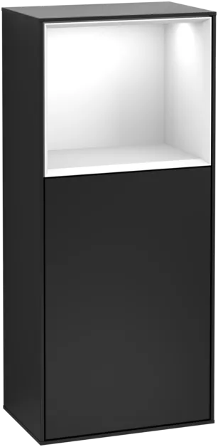 Picture of VILLEROY BOCH Finion Side cabinet, with lighting, 1 door, 418 x 936 x 270 mm, Black Matt Lacquer / Glossy White Lacquer #F510GFPD