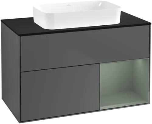 Picture of VILLEROY BOCH Finion Vanity unit, with lighting, 2 pull-out compartments, 1000 x 603 x 501 mm, Anthracite Matt Lacquer / Olive Matt Lacquer / Glass Black Matt #F662GMGK