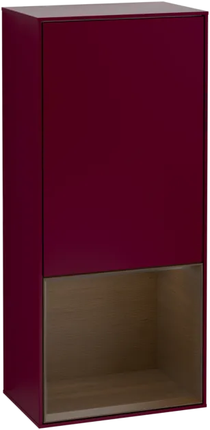 Picture of VILLEROY BOCH Finion Side cabinet, with lighting, 1 door, 418 x 936 x 270 mm, Peony Matt Lacquer / Walnut Veneer #F540GNHB