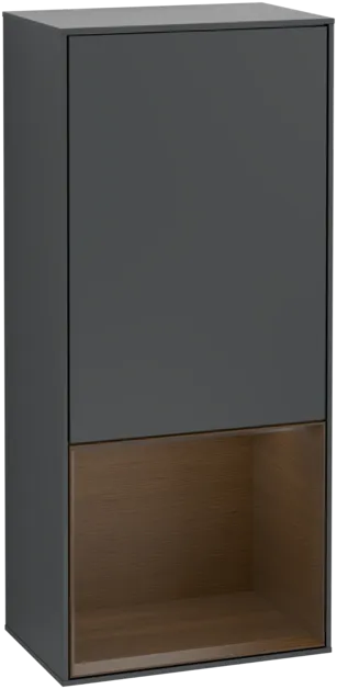 Picture of VILLEROY BOCH Finion Side cabinet, with lighting, 1 door, 418 x 936 x 270 mm, Midnight Blue Matt Lacquer / Walnut Veneer #F540GNHG