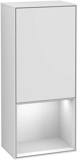 Picture of VILLEROY BOCH Finion Side cabinet, with lighting, 1 door, 418 x 936 x 270 mm, White Matt Lacquer / White Matt Lacquer #F550MTMT