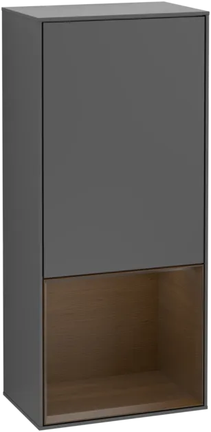 Picture of VILLEROY BOCH Finion Side cabinet, with lighting, 1 door, 418 x 936 x 270 mm, Anthracite Matt Lacquer / Walnut Veneer #F540GNGK