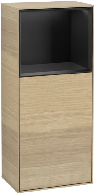 Picture of VILLEROY BOCH Finion Side cabinet, with lighting, 1 door, 418 x 936 x 270 mm, Oak Veneer / Black Matt Lacquer #F510PDPC