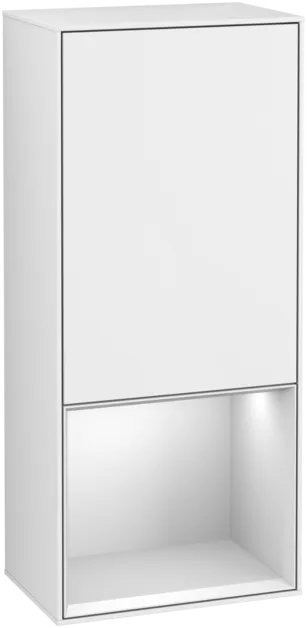 Picture of VILLEROY BOCH Finion Side cabinet, with lighting, 1 door, 418 x 936 x 270 mm, Glossy White Lacquer / White Matt Lacquer #F540MTGF
