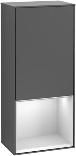 Picture of VILLEROY BOCH Finion Side cabinet, with lighting, 1 door, 418 x 936 x 270 mm, Anthracite Matt Lacquer / White Matt Lacquer #F540MTGK