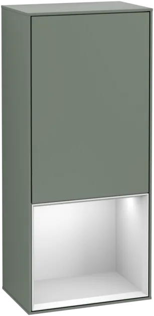 Picture of VILLEROY BOCH Finion Side cabinet, with lighting, 1 door, 418 x 936 x 270 mm, Olive Matt Lacquer / White Matt Lacquer #F540MTGM