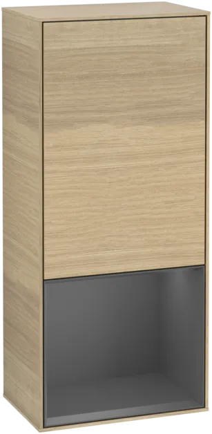 Picture of VILLEROY BOCH Finion Side cabinet, with lighting, 1 door, 418 x 936 x 270 mm, Oak Veneer / Anthracite Matt Lacquer #F550GKPC