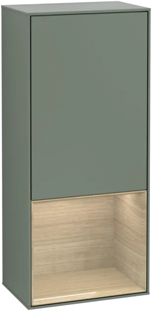 Bild von VILLEROY BOCH Finion Seitenschrank, mit Beleuchtung, 1 Tür, 418 x 936 x 270 mm, Olive Matt Lacquer / Oak Veneer #F550PCGM