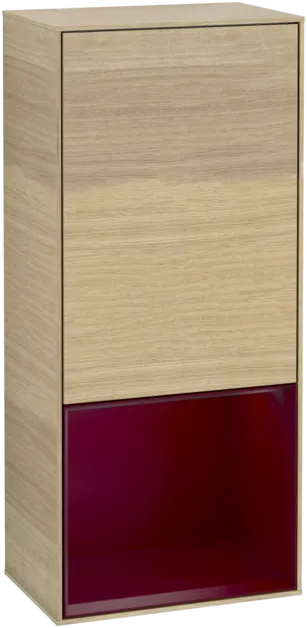 Зображення з  VILLEROY BOCH Finion Side cabinet, with lighting, 1 door, 418 x 936 x 270 mm, Oak Veneer / Peony Matt Lacquer #F540HBPC