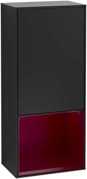 Зображення з  VILLEROY BOCH Finion Side cabinet, with lighting, 1 door, 418 x 936 x 270 mm, Black Matt Lacquer / Peony Matt Lacquer #F540HBPD