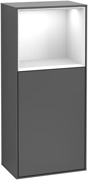 Зображення з  VILLEROY BOCH Finion Side cabinet, with lighting, 1 door, 418 x 936 x 270 mm, Anthracite Matt Lacquer / Glossy White Lacquer #F510GFGK