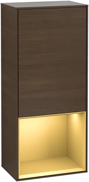 Bild von VILLEROY BOCH Finion Seitenschrank, mit Beleuchtung, 1 Tür, 418 x 936 x 270 mm, Walnut Veneer / Gold Matt Lacquer #F550HFGN