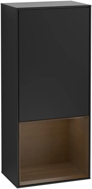 Bild von VILLEROY BOCH Finion Seitenschrank, mit Beleuchtung, 1 Tür, 418 x 936 x 270 mm, Black Matt Lacquer / Walnut Veneer #F540GNPD