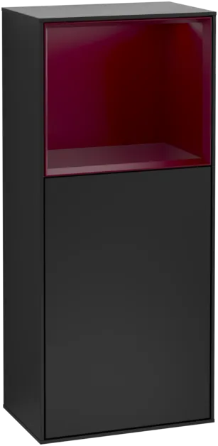 Bild von VILLEROY BOCH Finion Seitenschrank, mit Beleuchtung, 1 Tür, 418 x 936 x 270 mm, Black Matt Lacquer / Peony Matt Lacquer #F510HBPD