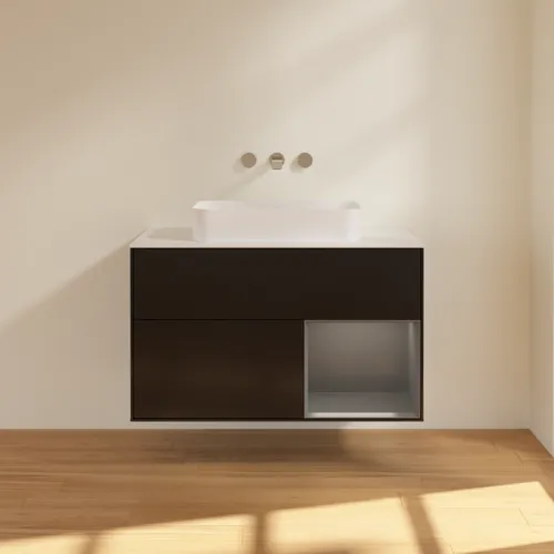 Bild von VILLEROY BOCH Finion Waschbeckenunterschrank, mit Beleuchtung, 2 Auszüge, 1000 x 603 x 501 mm, Black Matt Lacquer / Anthracite Matt Lacquer / Glass White Matt #F661GKPD