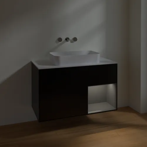 Bild von VILLEROY BOCH Finion Waschbeckenunterschrank, mit Beleuchtung, 2 Auszüge, 1000 x 603 x 501 mm, Black Matt Lacquer / Anthracite Matt Lacquer / Glass White Matt #F661GKPD