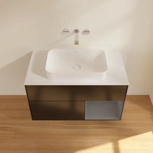 Bild von VILLEROY BOCH Finion Waschbeckenunterschrank, mit Beleuchtung, 2 Auszüge, 1000 x 603 x 501 mm, Black Matt Lacquer / Anthracite Matt Lacquer / Glass White Matt #F661GKPD