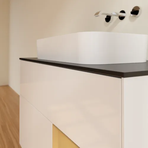 Bild von VILLEROY BOCH Finion Waschbeckenunterschrank, mit Beleuchtung, 2 Auszüge, 1000 x 603 x 501 mm, Glossy White Lacquer / Gold Matt Lacquer / Glass Black Matt #F662HFGF