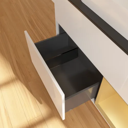 Bild von VILLEROY BOCH Finion Waschbeckenunterschrank, mit Beleuchtung, 2 Auszüge, 1000 x 603 x 501 mm, Glossy White Lacquer / Gold Matt Lacquer / Glass Black Matt #F662HFGF