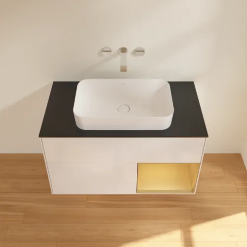 Bild von VILLEROY BOCH Finion Waschbeckenunterschrank, mit Beleuchtung, 2 Auszüge, 1000 x 603 x 501 mm, Glossy White Lacquer / Gold Matt Lacquer / Glass Black Matt #F662HFGF