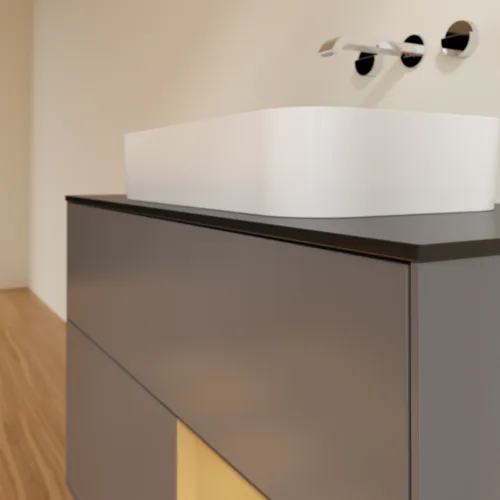 Bild von VILLEROY BOCH Finion Waschbeckenunterschrank, mit Beleuchtung, 2 Auszüge, 1000 x 603 x 501 mm, Anthracite Matt Lacquer / Gold Matt Lacquer / Glass Black Matt #F662HFGK